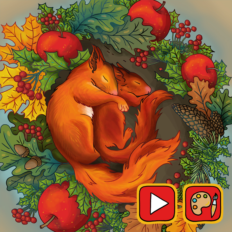 Autumn Squirrels Illustration process